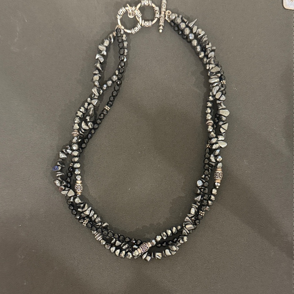Retired Silpada, three strand black Onyx and Sterling silver necklace